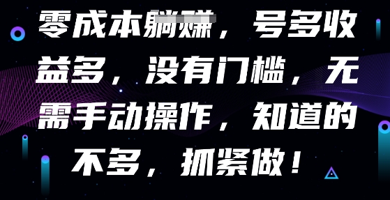 零成本全自动，号多收益多，没有门槛，无需手动-逍决共创终点站