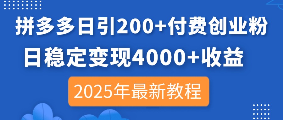 （14217期）拼多多日引200+付费创业粉，日稳定变现4000+收益，2025年最新教程-逍决共创终点站