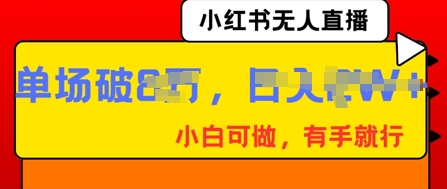 小红书无人直播，纯小白可做，有手就行，单场直播销售额破8w-逍决共创终点站